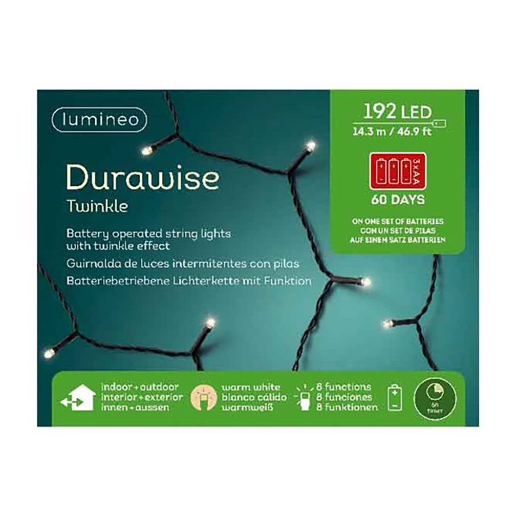 Lumineo 192 LED Warm White Twinkle Lights Black Wire