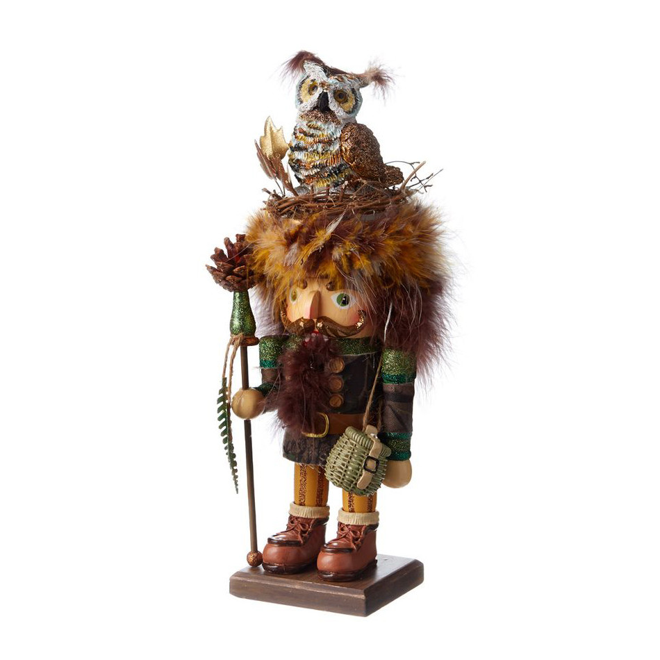 16 inch Hollywood Nutcracker Camouflage Woodsman with Owl Birds Nest Hat