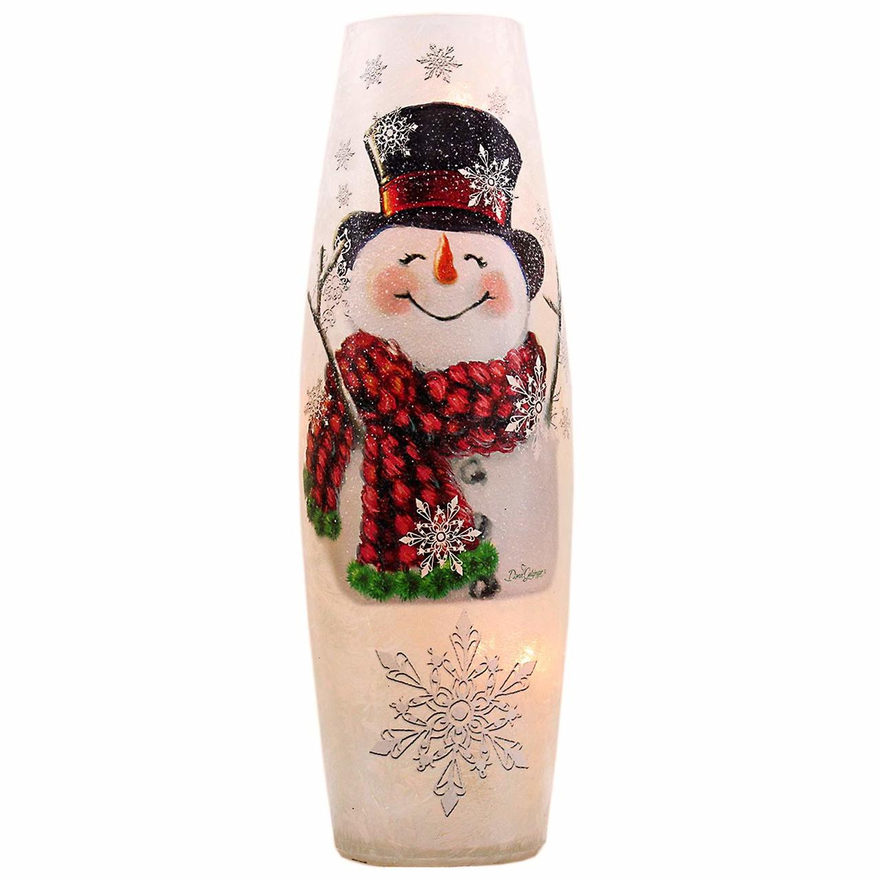 Cheery Snowman Tall Lighted Glass Vase