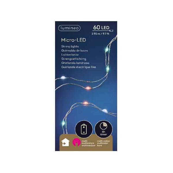 10 Foot Multicolored Micro LED String Light Set with 60 Lights - Indoor / Outdoo