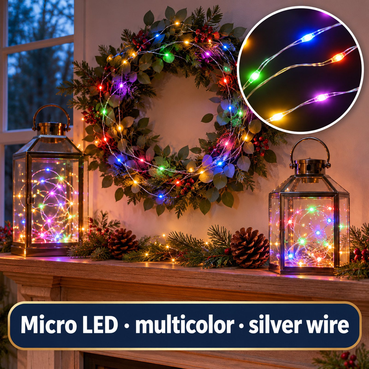 10 Foot Multicolored Micro LED String Light Set with 60 Lights - Indoor / Outdoo