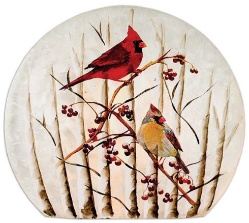 Stony Creek - Two Cardinals Surrounded by Holly Scene on Oval Lit Vase