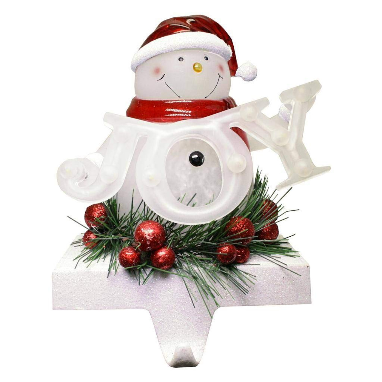 7" Tall Snowman in Scarf Hello Christmas Stocking Holder Hanger Shelf Sitter 