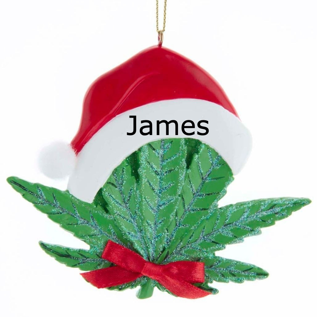 Personalized Cannabis Leaf With Santa Hat Ornament