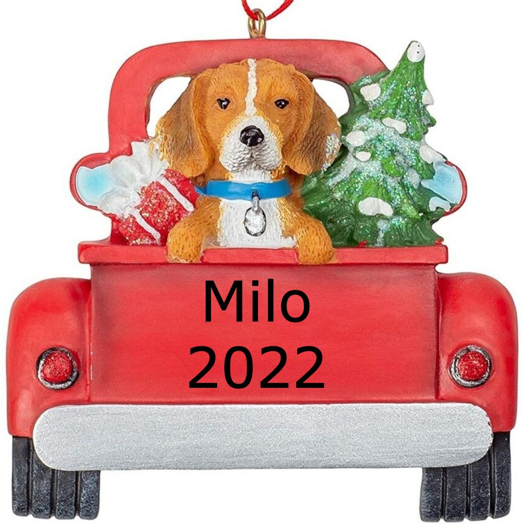Personalized Beagle In Back Of Truck Ornament