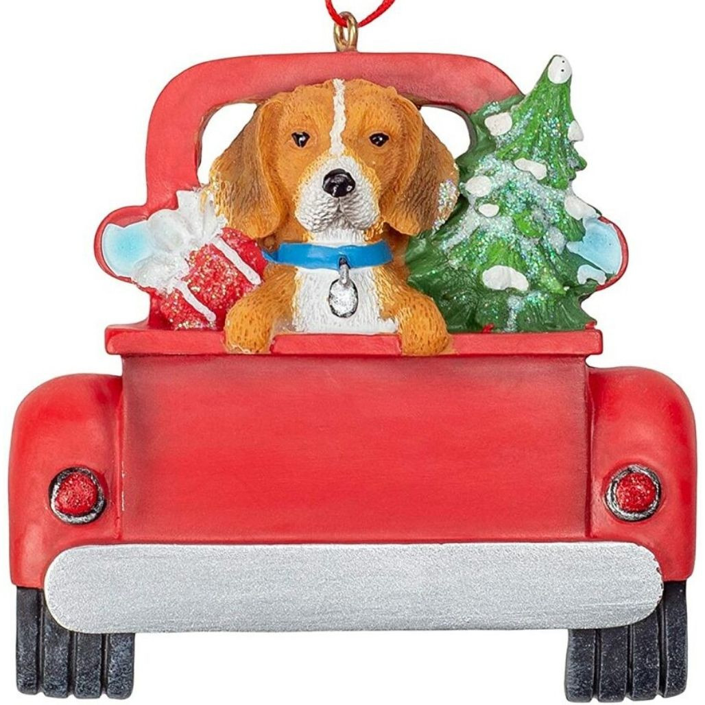 Personalized Beagle In Back Of Truck Ornament