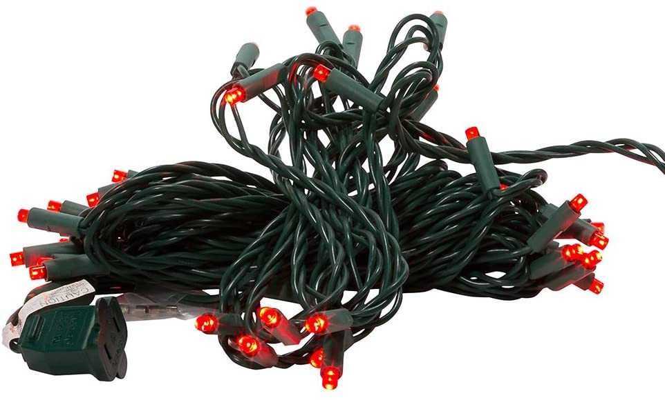 UL 50-Light 5MM Red LED Green Wire Light Set