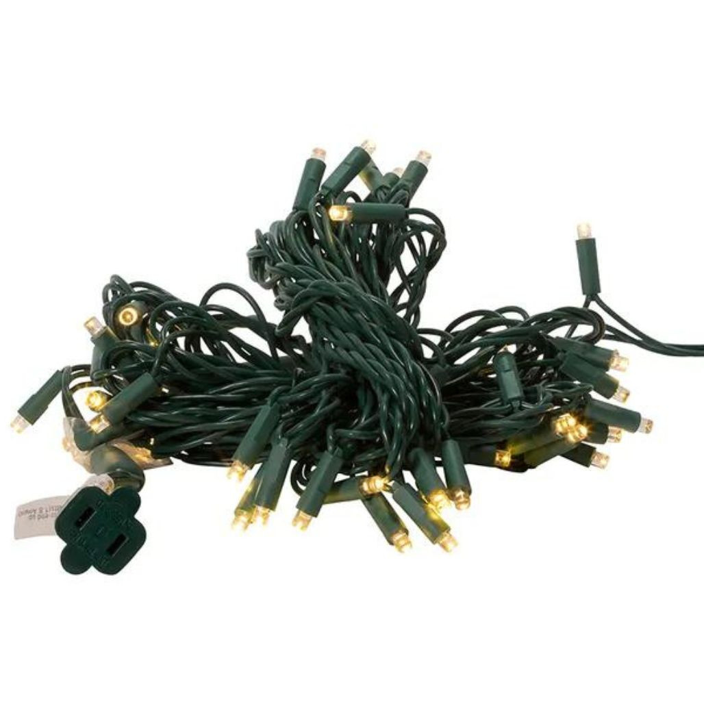 50 LED 5MM Wide Angle Warm White Lights Green Wire