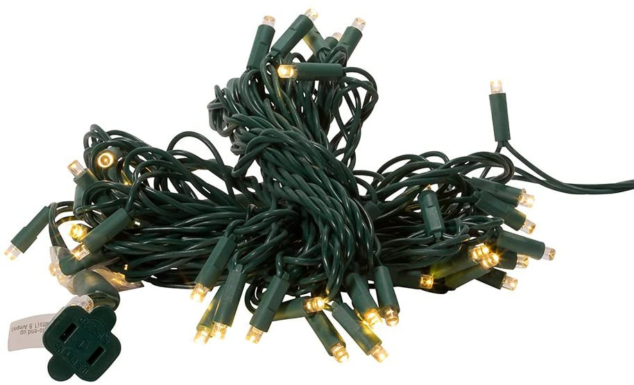 UL 50-Light 5MM Warm White LED Green Wire Light Set