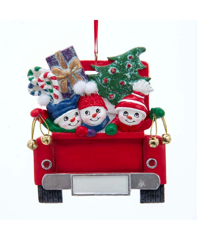 Snowman Family Of 3 On Truck Ornament For Personalization
