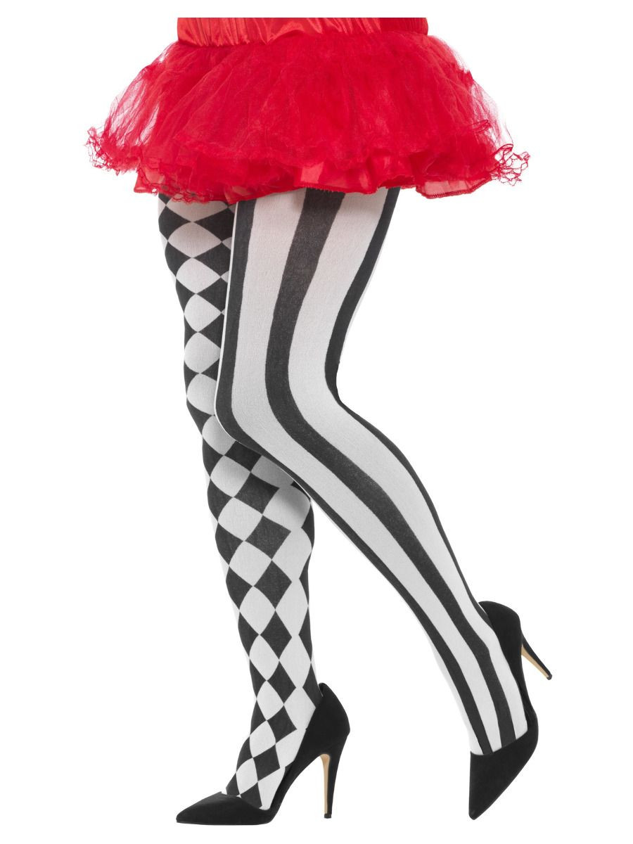 Harlequin Tights, Plus Size, White & Black