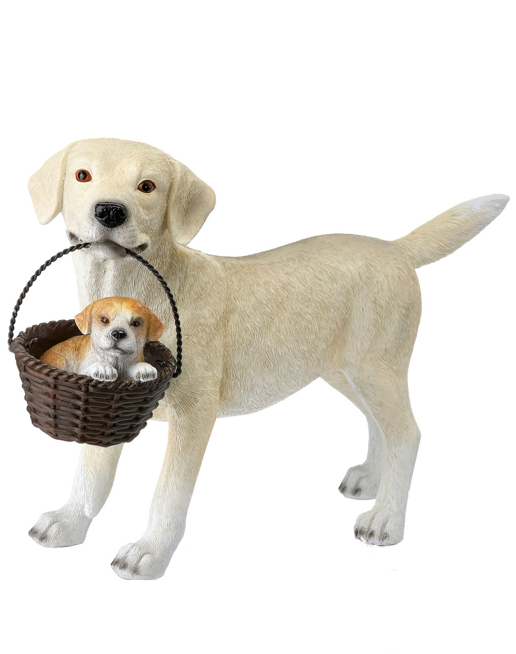 Resin Dog with Puppy in Basket 15"L