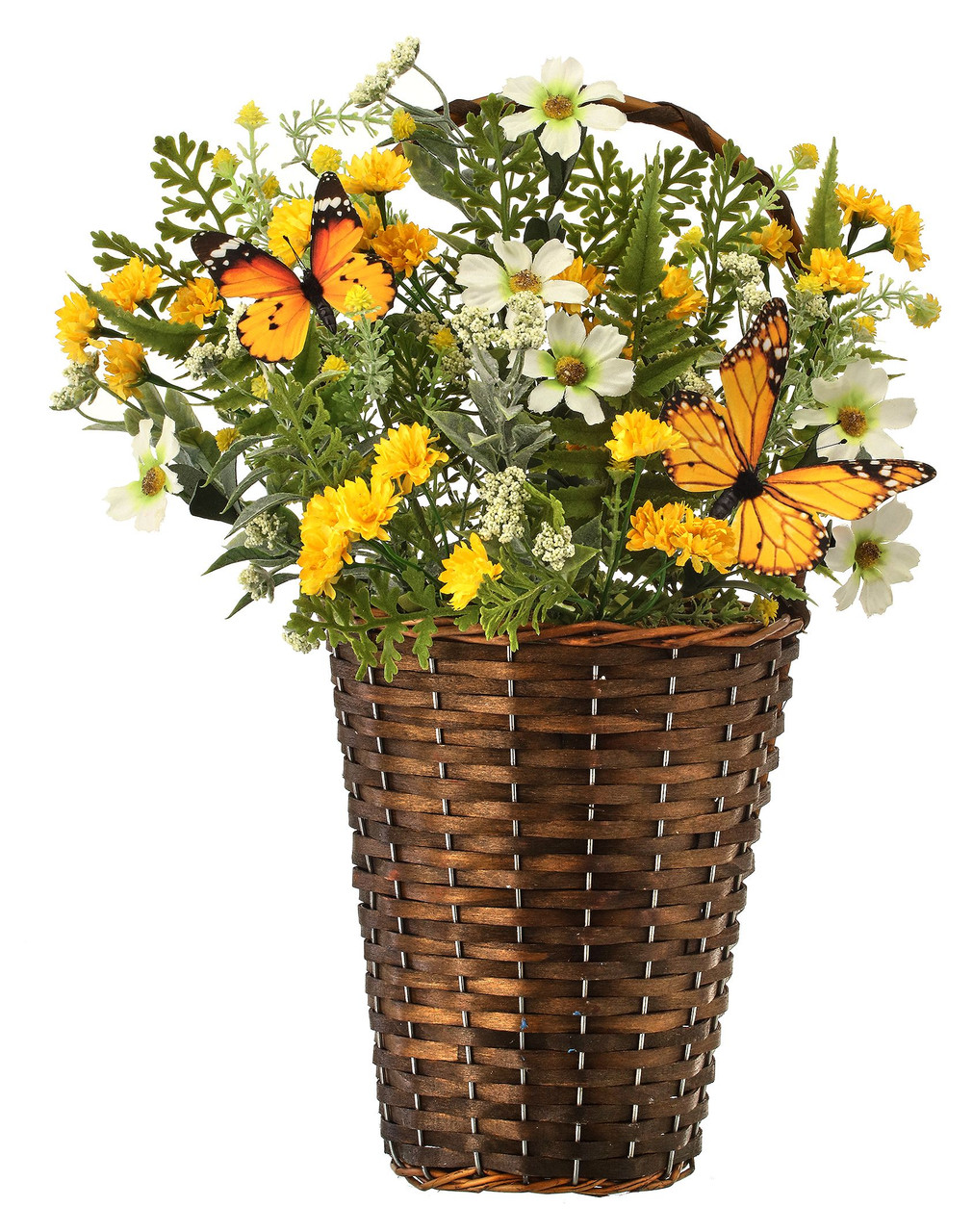 Mixed Daisy & Monarch "n" Wicker Basket 19"
