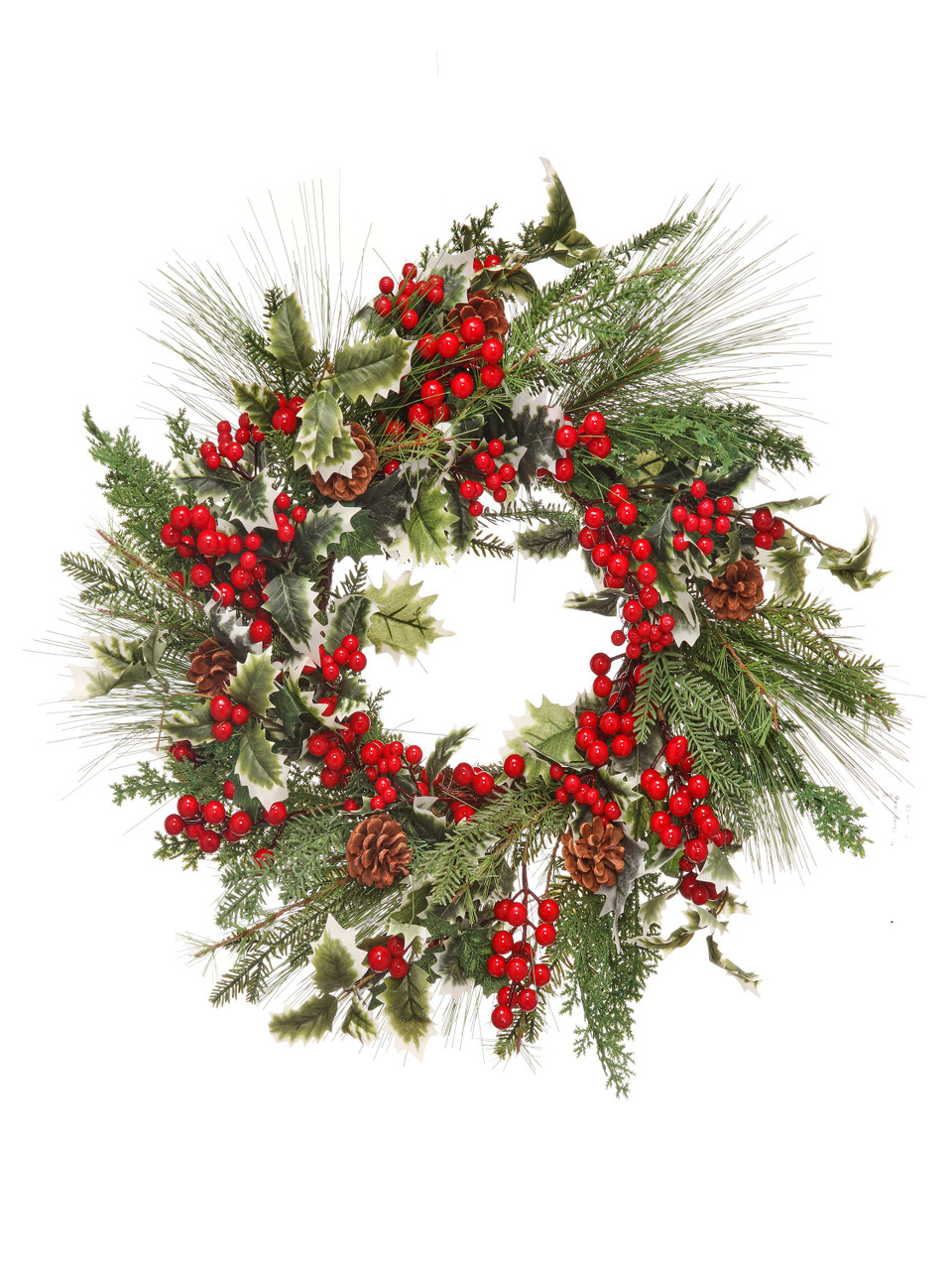 24" Berry Spruce Wreath with Hollies