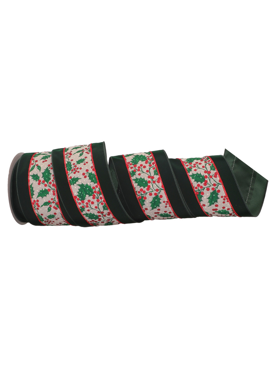 Velvet Ribbon with Holly & Berries finished with Glitter