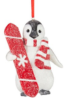 Penguin With Snowboard Ornament