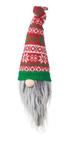 17" Gnome Head Ornament with Green Knitted Hat