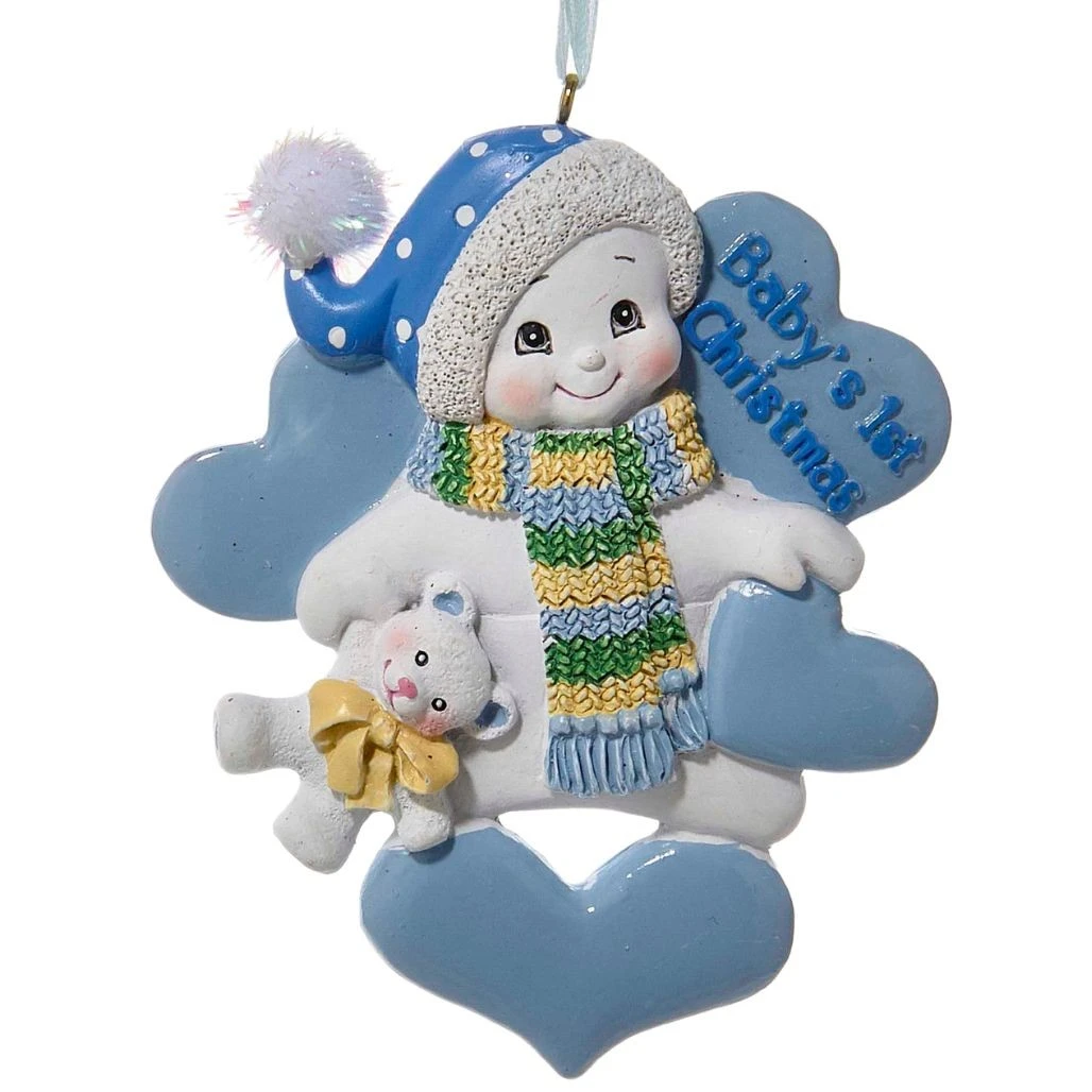 Personalized Blue Baby's 1st Christmas Snowman Ornament