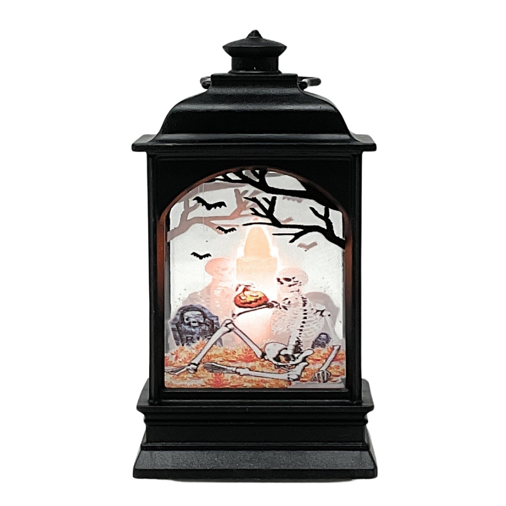 5 Inch Graveyard Skeleton Lantern With Candle