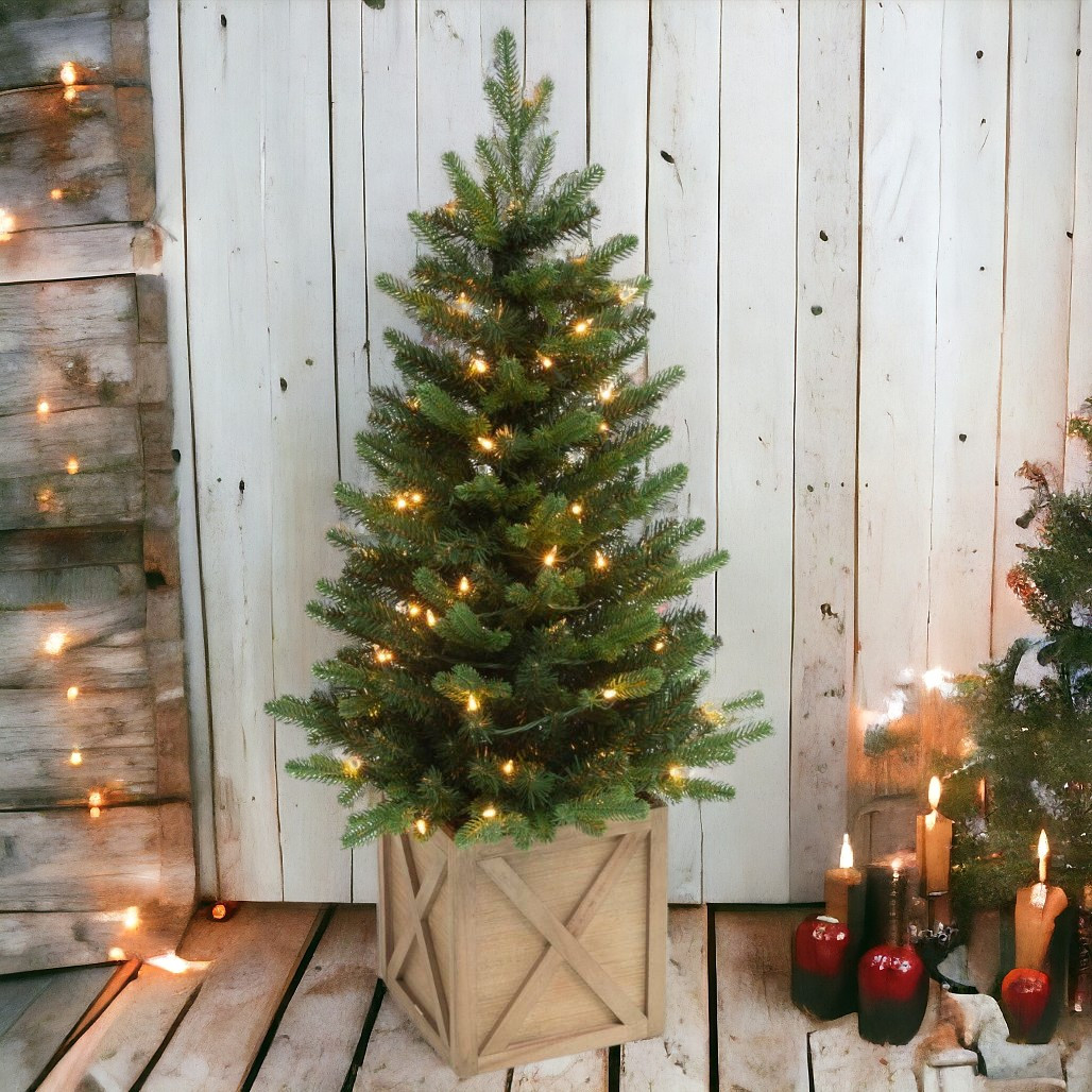 40 inch Pre-Lit Holiday Tree with Wooden Box Base