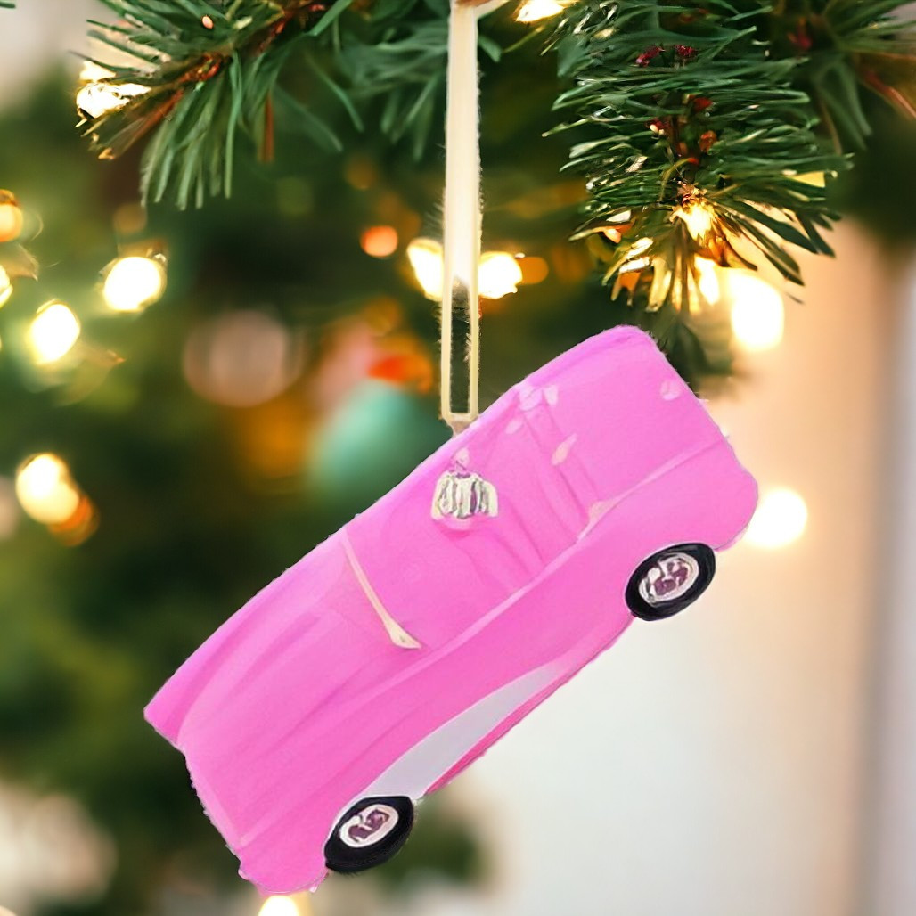 Retro Pink Barbie Convertible Car Ornament