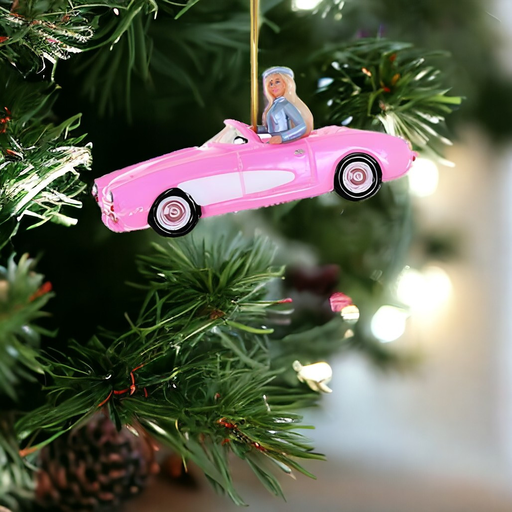 Pink Corvette Ornament with Classic Design