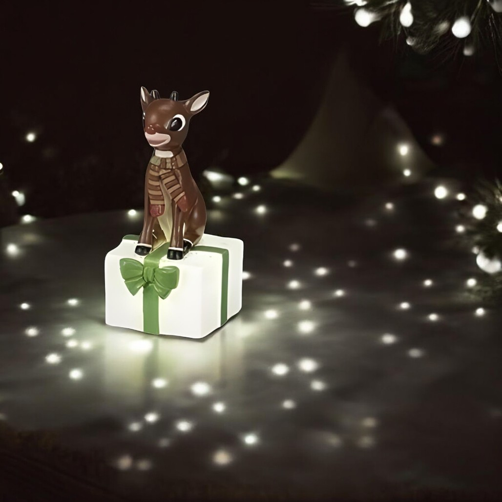 Led Rudolf Tree LED Rudolph the Red-Nosed Reindeer on Present Figurine
