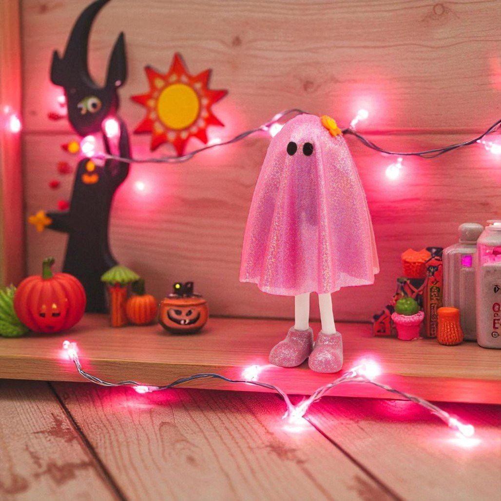 Pink Glitter Ghost Figurine