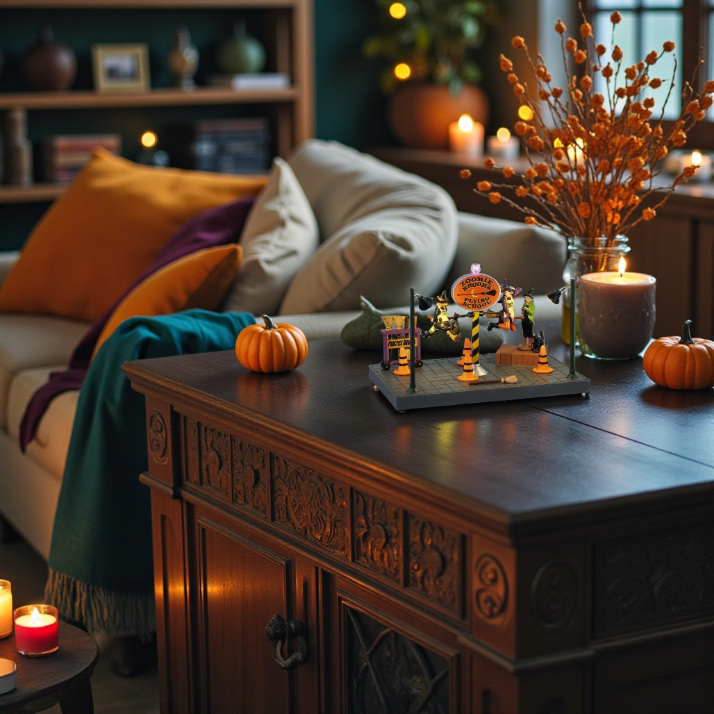 Lemax Spooky Town Zoomie Brooms Flying School | Lighted Table Accent