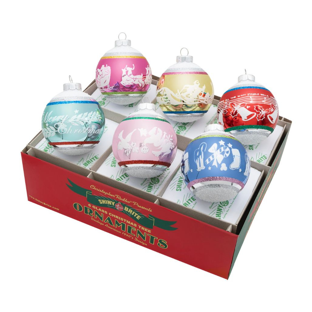 Christopher Radko Christmas Confetti Flocked Round Set of 6