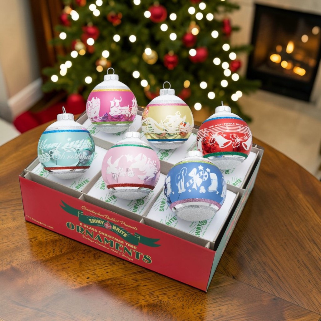 Christopher Radko Christmas Confetti Flocked Round Set of 6