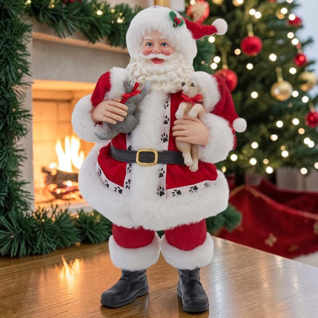Kurt Adler Fabriché Santa Holding Puppy & Kitten