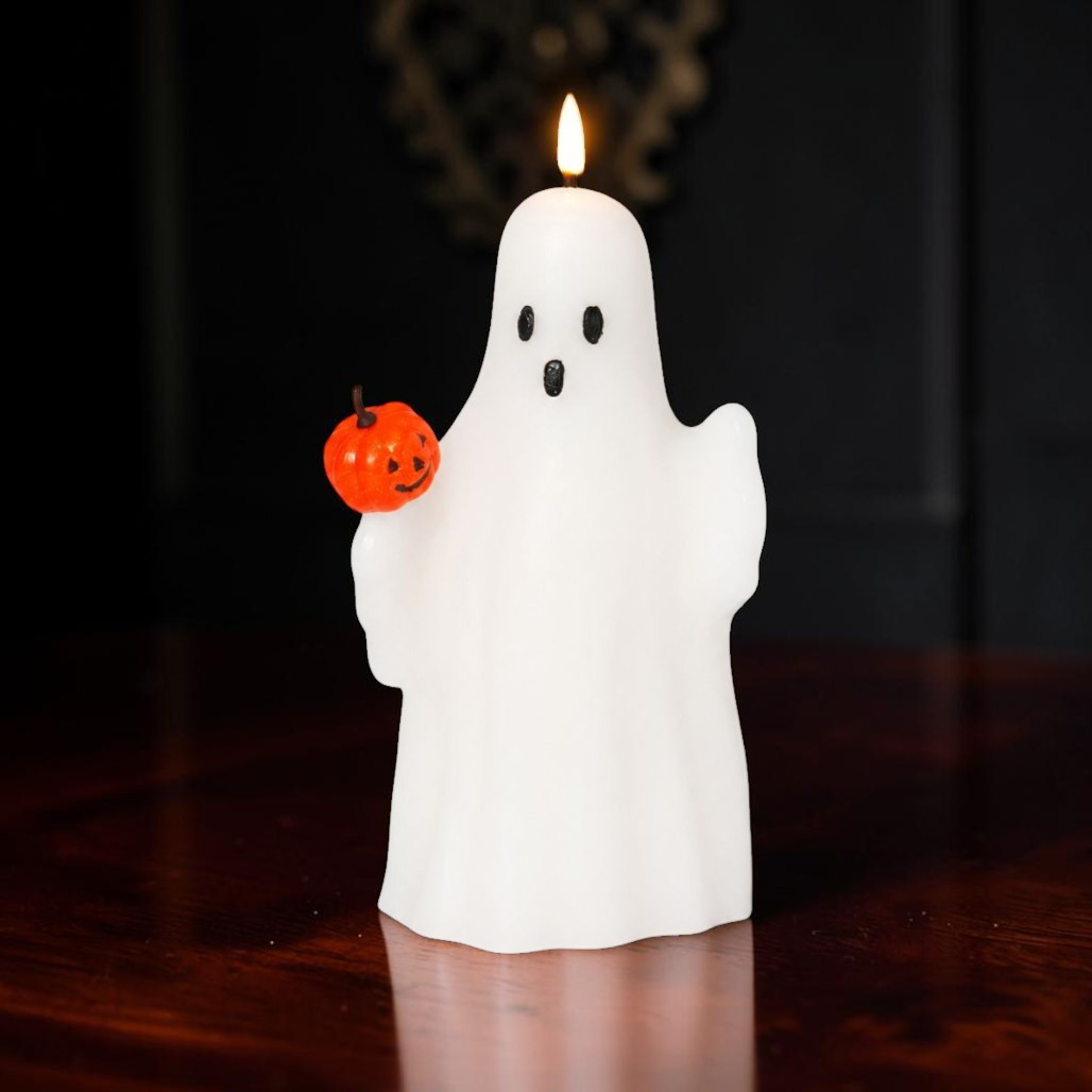 Lighted Wax Ghost With Pumpkin LED Candle | The Christmas Loft