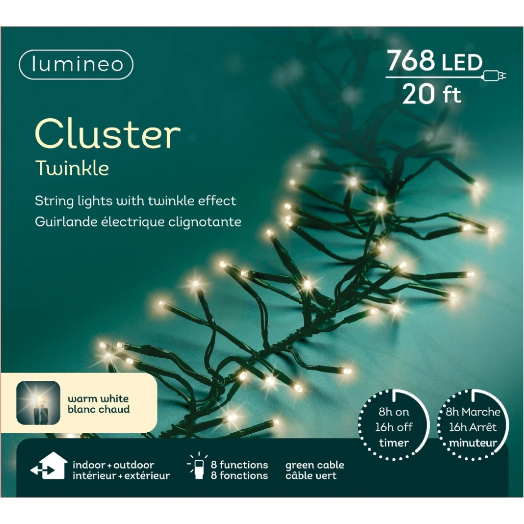 Lumineo - 768 LED Warm White Cluster Lights Green Wire