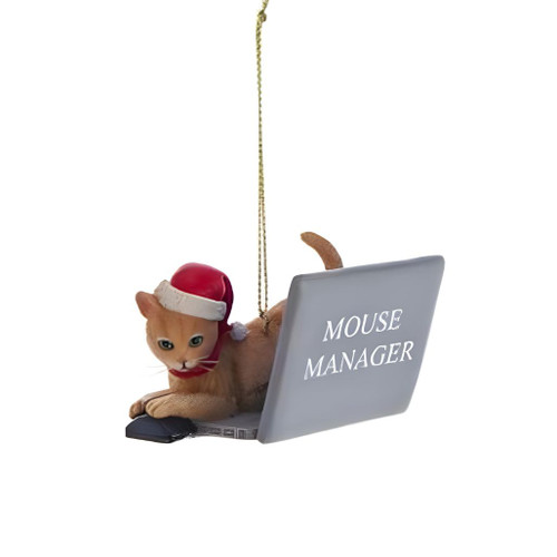 Cat On Laptop 'Mouse Manager' Funny Christmas Ornament