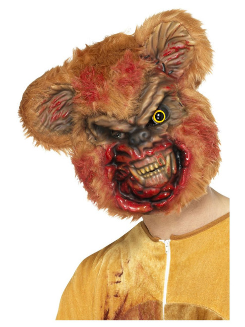 Smiffy's Brown and Red Zombie Teddy Bear Unisex Adult Halloween Mask Costume Accessory - One Size