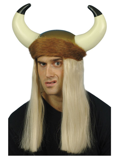 Smiffy's Brown and Blonde Viking Unisex Adult Halloween Helmet with Horns Costume Accessory - One Size