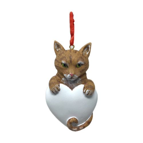 Orange Tabby Cat ornament for personalization with heart