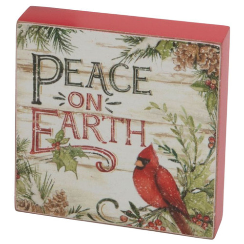 Peace On Earth Wooden Evergreen Block