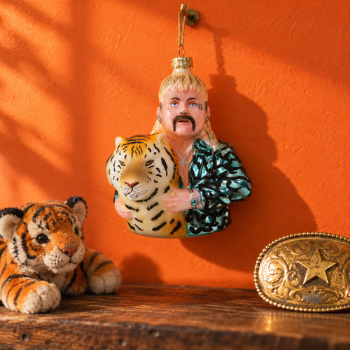 Cody Foster Tiger King Ornament – glass Christmas ornament styled in a fun, eclectic home scene