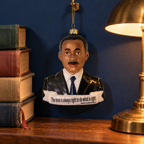 Cody Foster Martin Luther King Jnr Blown Glass Ornament – glass Christmas ornament styled in a fun, eclectic home scene