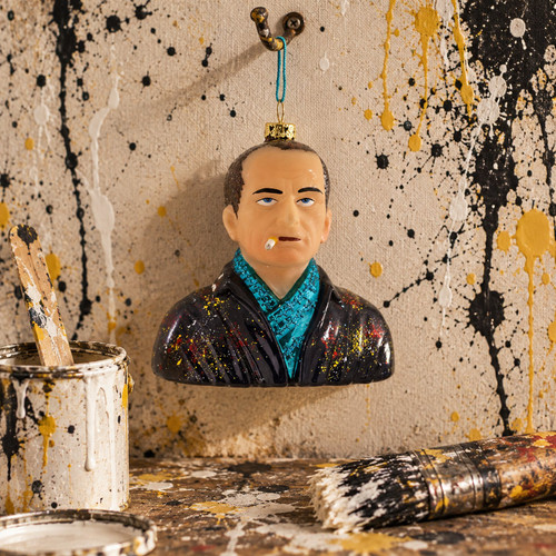 Cody Foster Jackson Pollock Ornament – glass Christmas ornament styled in a fun, eclectic home scene