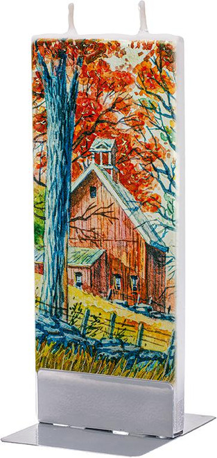 Flatyz Red Barn in Fall Trees Candle
