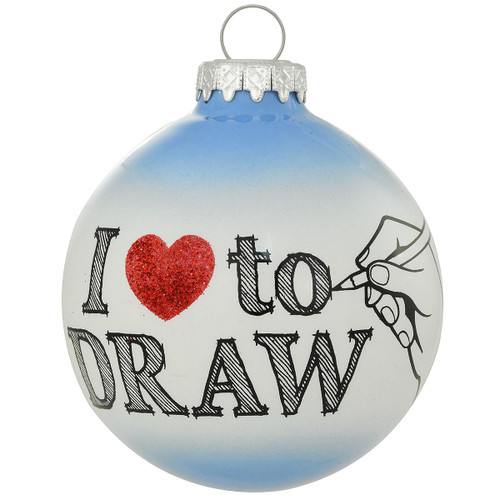 I Heart To Draw Blue And White Glass Ornament
