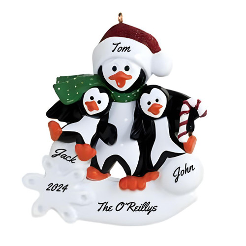 Personalized Penguin Parent With Two Chicks Ornament