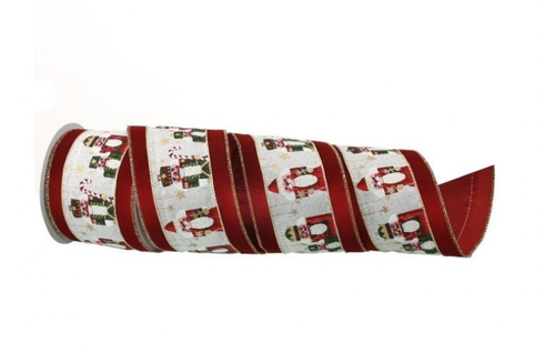 4 inch X 10 Yard Nutcracker Velvet/Gold Back Wired Ribbon - Burgundy