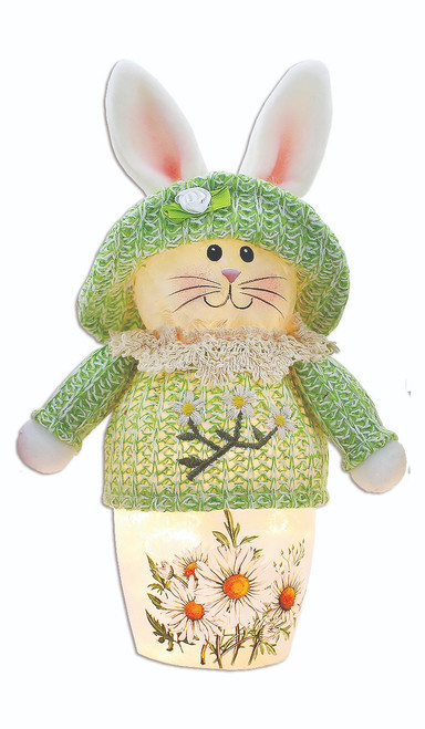 Stony Creek - Vase Shaped Decorative Light - Hand-Painted With Daisy Flower With A Fabric Rabbit Sitting On Top