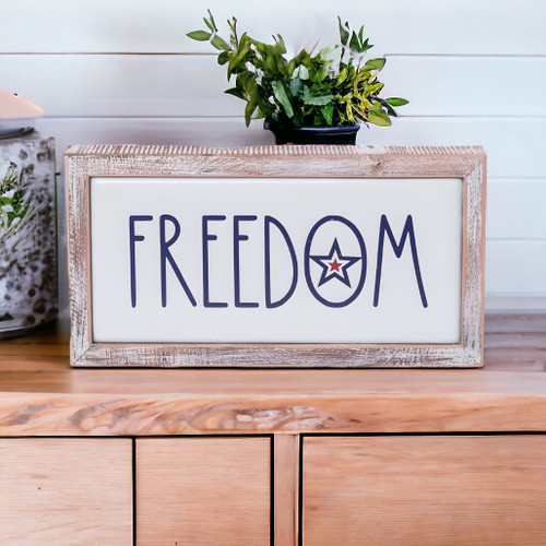 Rustic Patriotic 'FREEDOM' Wooden Frame Metal Sign