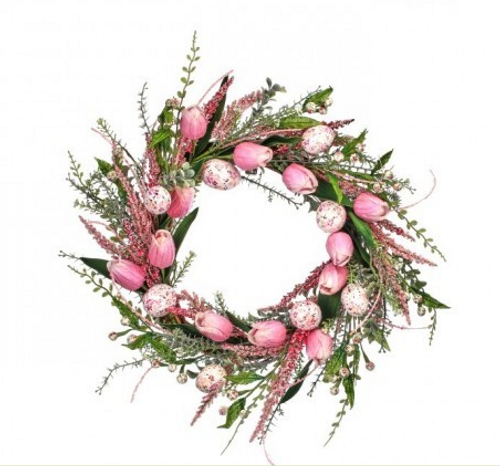 24" Pink & White Egg and Tulip Wreath
