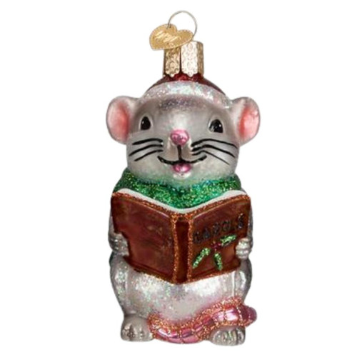 3.25" Grey Caroling Mouse Ornament
